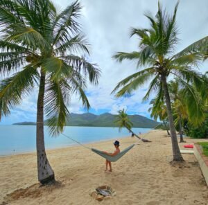 Montes Reef Resort Accommodation Hammock palm trees beach